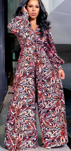 Plus Size Print Loose Wide Leg Jumpsuit