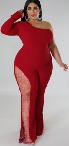 Plus Size Mesh Single Shoulder Jumpsuit