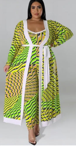 Plus Size Long Sleeve Cardigan and Jumpsuit