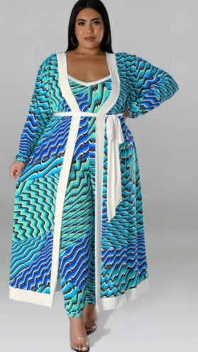 Plus Size Long Sleeve Cardigan and Jumpsuit